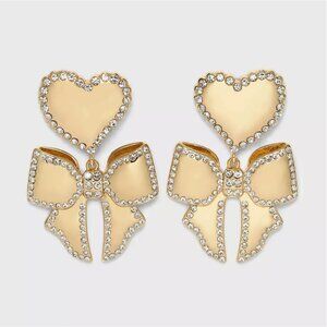 NWT SUGARFIX by BaubleBar X's and Bows Drop Earrings Gold Heart Sparkly Bridal